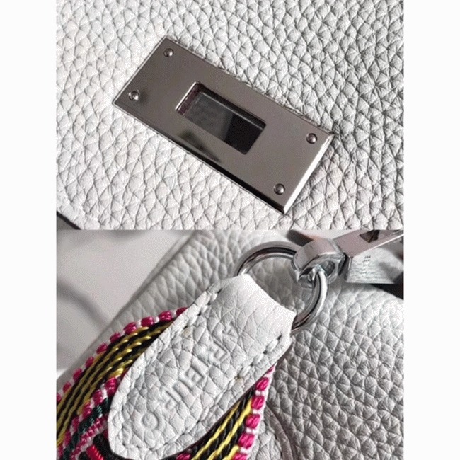White Hermes Kelly 28cm Knockoff Bag with Zigzag Handle angle 5