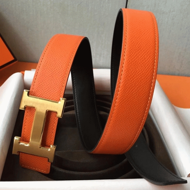 Orange epsom knockoff Hermes belt buckle angle 3