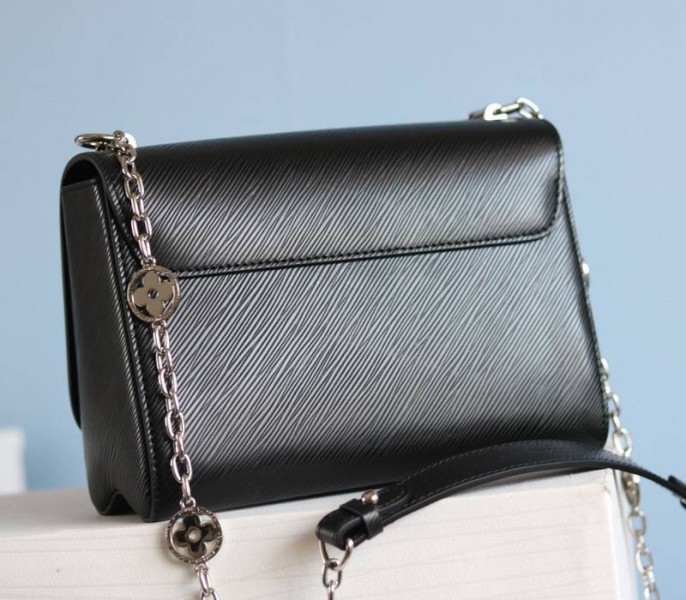 Louis Vuitton Epi Leather Twist MM With Flowers Jewels Chain Bag In Black angle 5