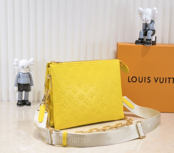 Louis Vuitton Coussin PM Bag In Yellow With Jacquard Strap angle 3