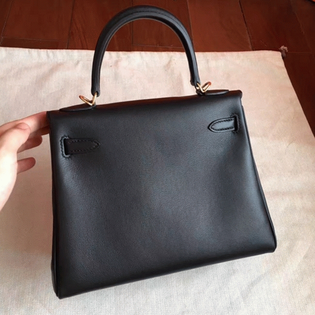 Black Swift Replica Hermes Kelly 25cm Retourne Soft Bag angle 5