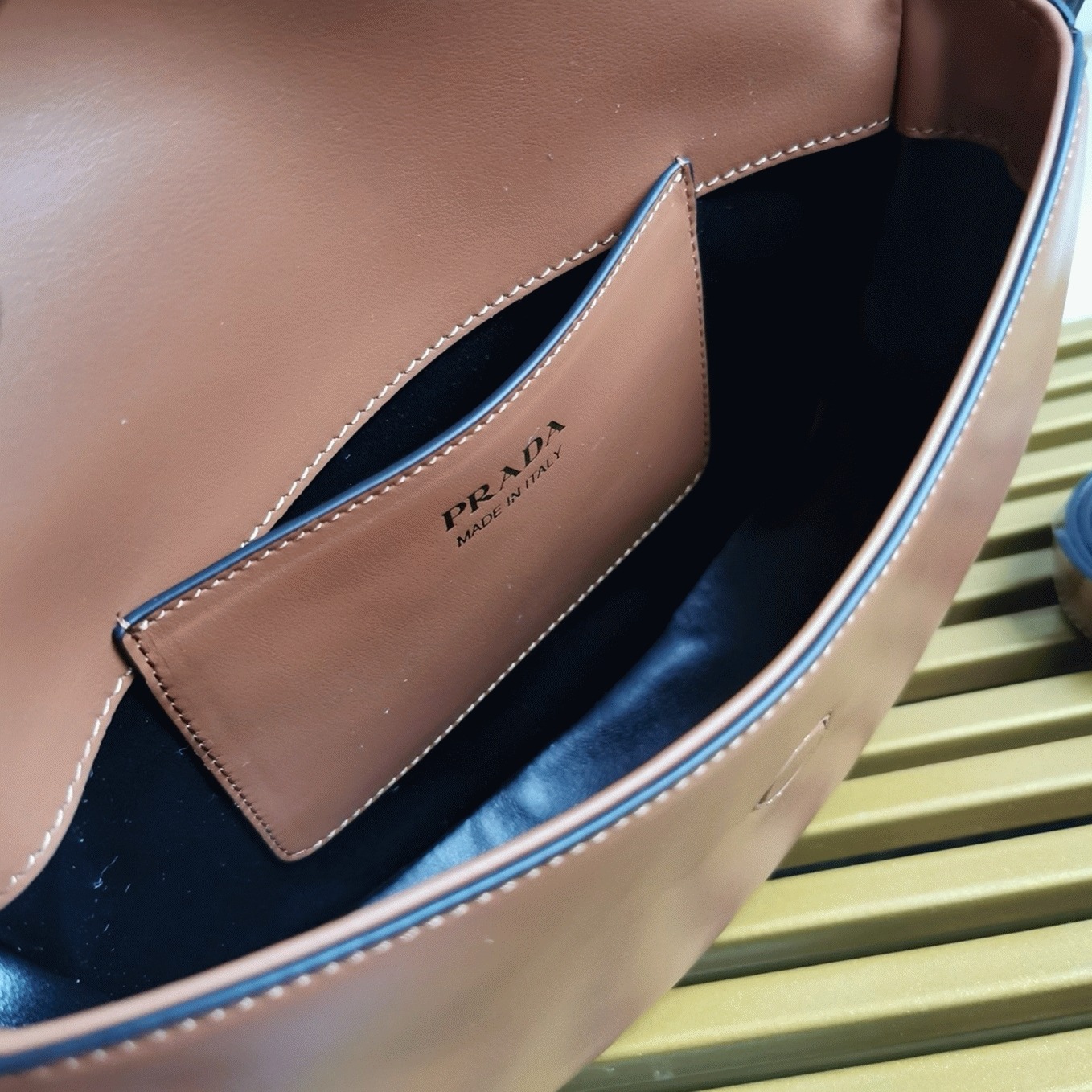 Prada Arque Shoulder Bag with Flap Fake in Brown angle 2