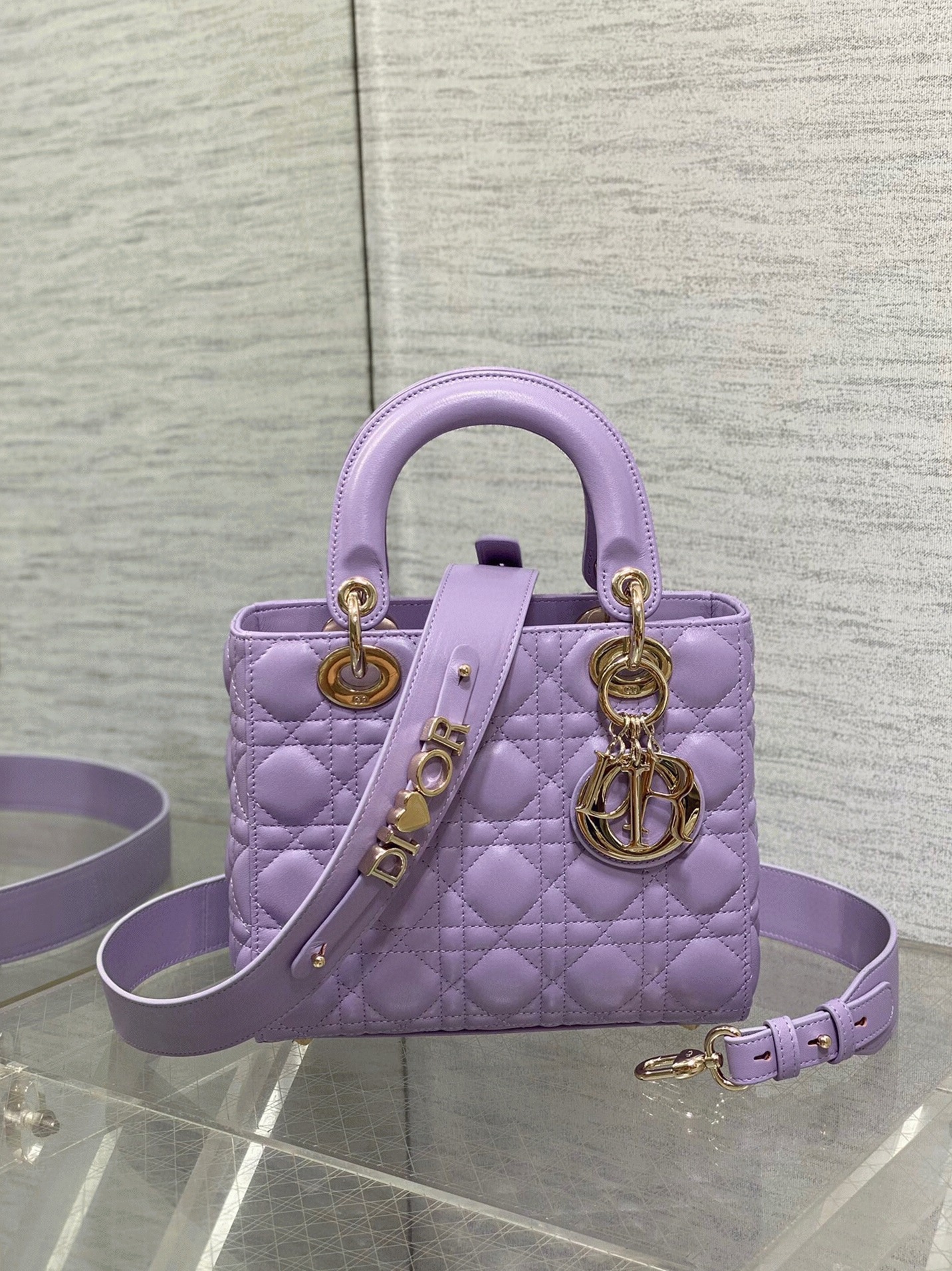Dior Small Lady Dior Bag Fake in Lilas Lambskin with Resin Charms angle 4