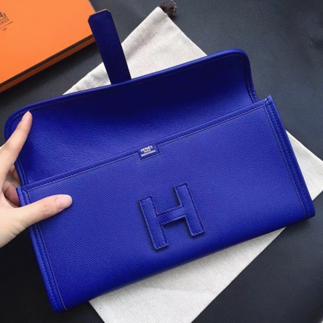 Electric Blue Epsom Replica Hermes Jige Elan 29 Modern Clutch angle 2