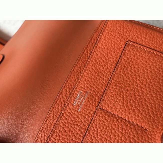 Malachite orange top fake Hermes Dogon duo wallet angle 5