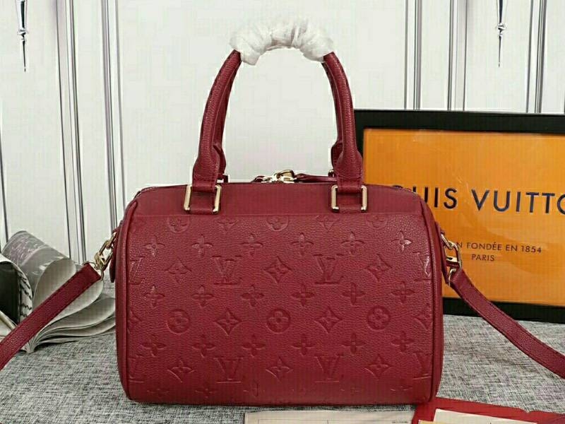 Louis Vuitton Monogram Empreinte Speedy Bandouliere 25 Handbag In Bordeaux angle 3