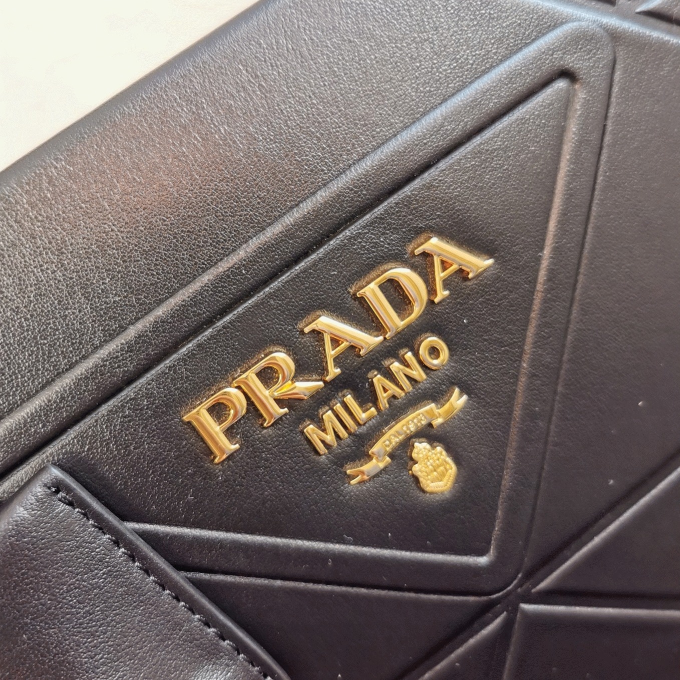 Prada Symbole Small Bag Fake with Topstitching in Black angle 2