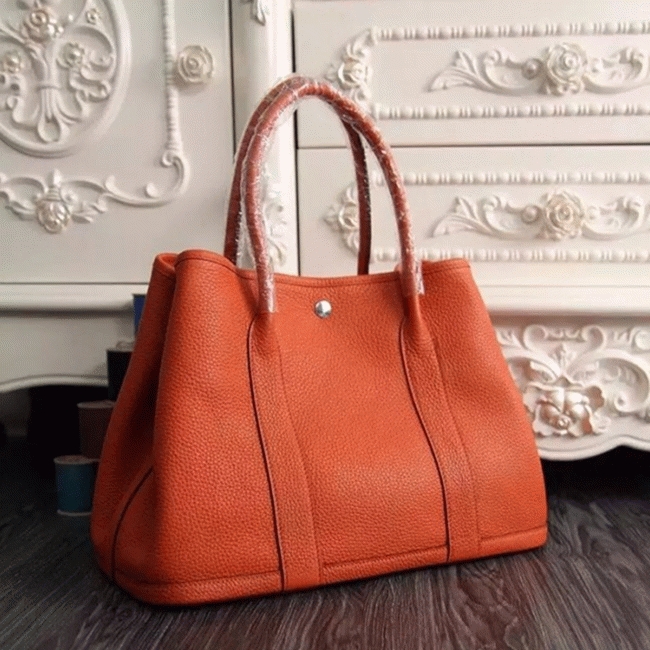 Orange Fake Luxury Hermes Garden Party 30cm Canvas Tote angle 5