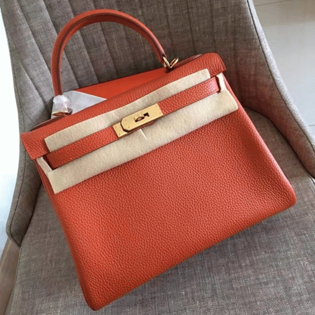 Orange Clemence Knockoff Hermes Kelly Retourne 32cm Bold Tote