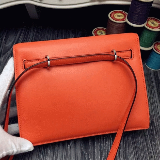 Orange Swift Leather Top Fake Hermes Kelly Danse Fun Crossbody angle 5