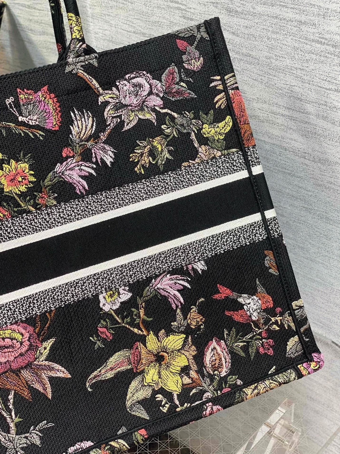 Dior Large Book Tote Bag Faux in Black Jardin Botanique Embroidery angle 5