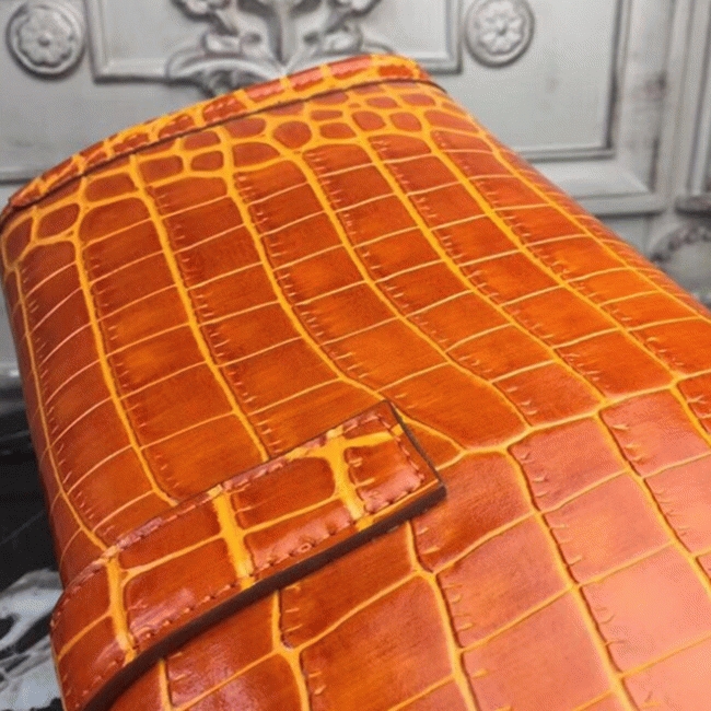 Orange crocodile leather knockoff Hermes Jige Elan clutch bag angle 3