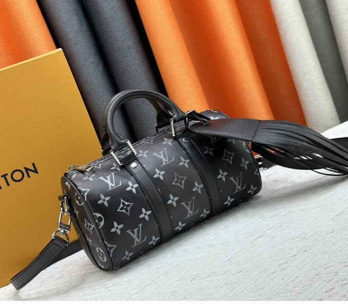 Louis Vuitton Brushed Monogram Keepall Bandouliere 25 City Bag In Black angle 2