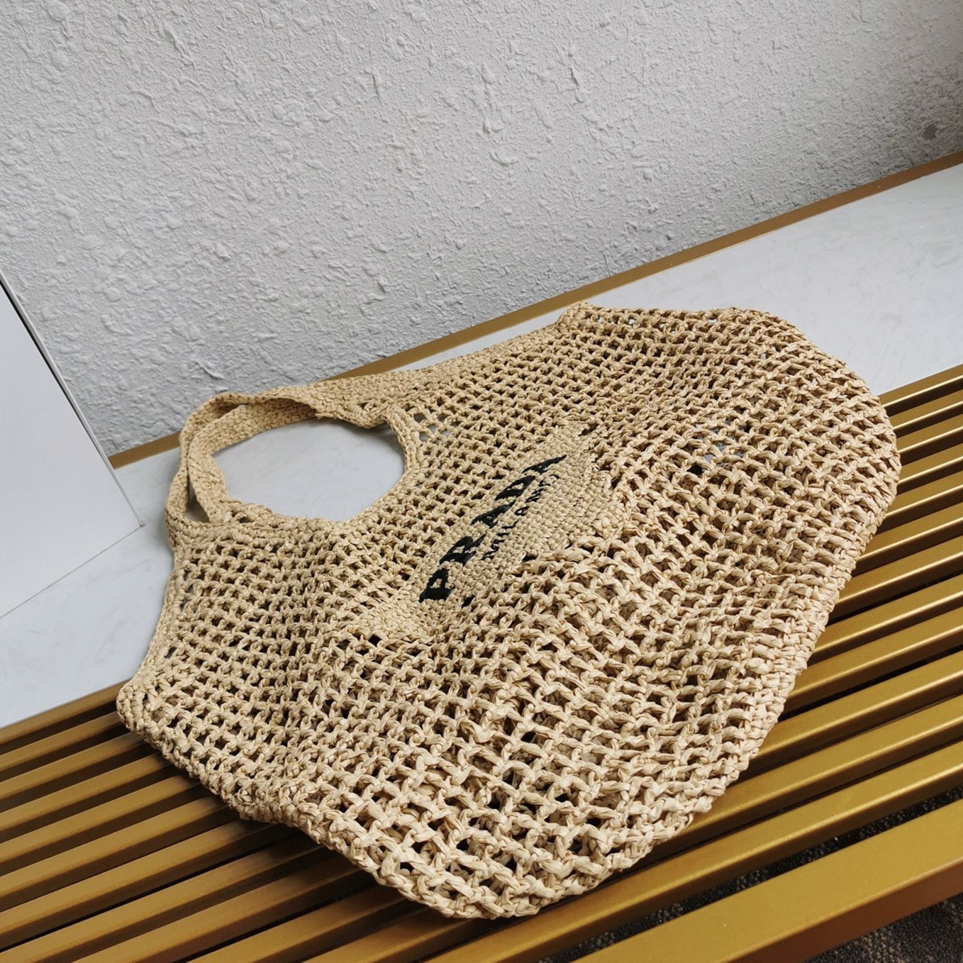 Prada Large Tote Bag Knockoff in Beige Woven Raffia angle 5