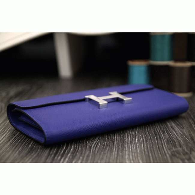Electric blue replica Hermes Constance wallet angle 4