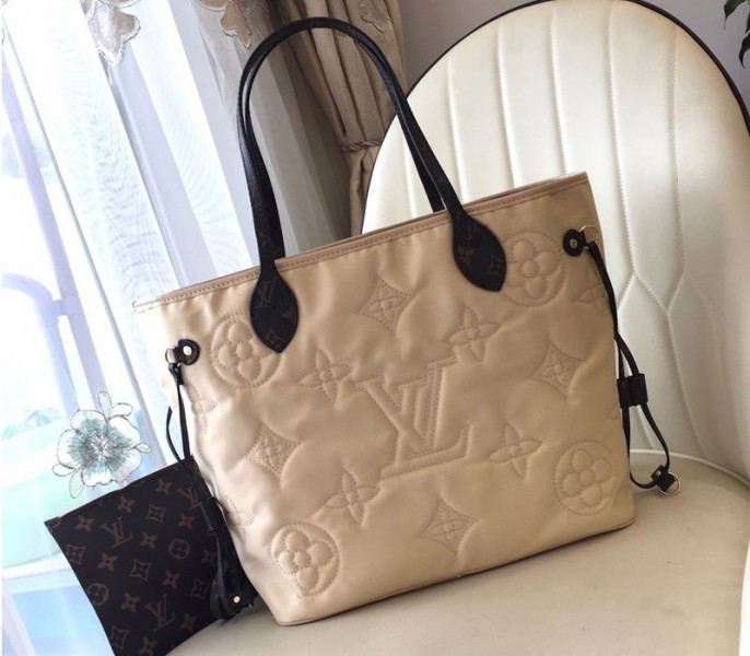 Louis Vuitton Econyl Regenerated Nylon Neverfull MM Tote In Cream angle 2