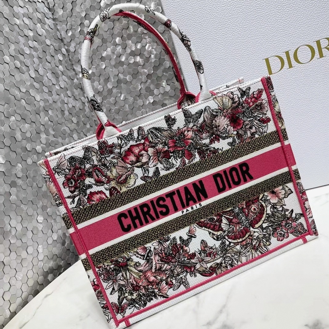 Dior Medium Book Tote Bag Fake in Multicolor Butterfly Embroidery angle 4