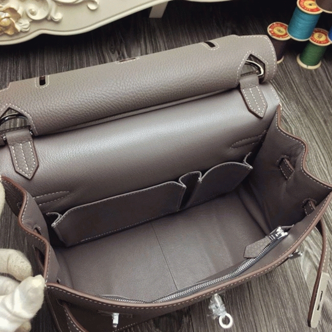 Large grey knockoff Hermes Jypsiere 34cm handbag angle 3