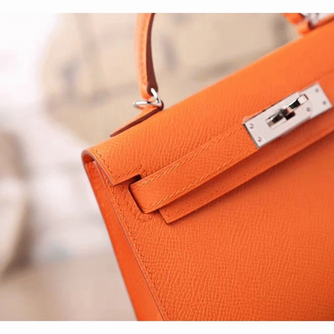 Orange Epsom Fake Luxury Hermes Kelly Mini II 20cm Handbag angle 3