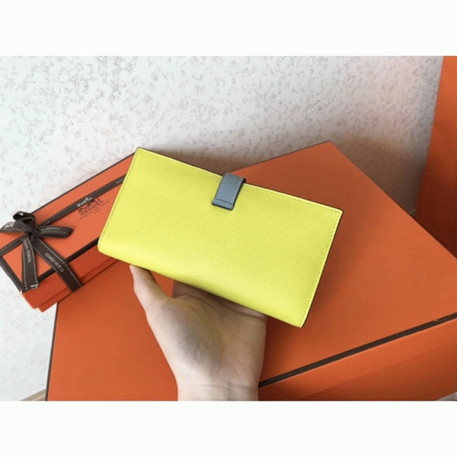 Soufre Blue Lin Epsom Replica Designer Hermes Bearn Wallet angle 2