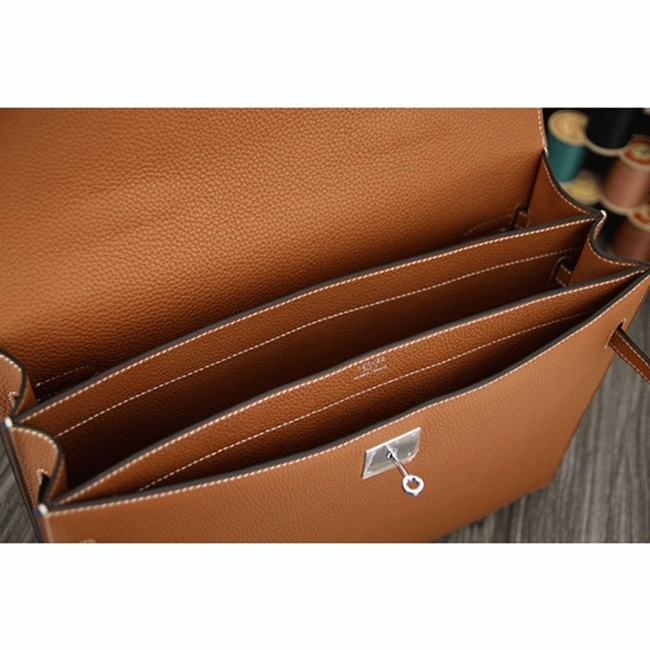 Brown Calf Leather Fake Hermes Kelly Depeche 38cm Briefcase angle 4