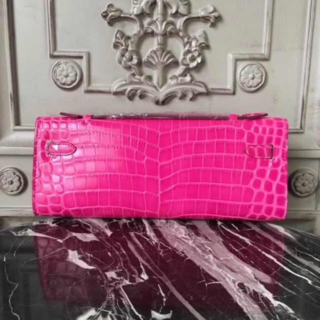 Rose Red Crocodile Replica Hermes Kelly Cut Clutch Elegant Accent Bag angle 3