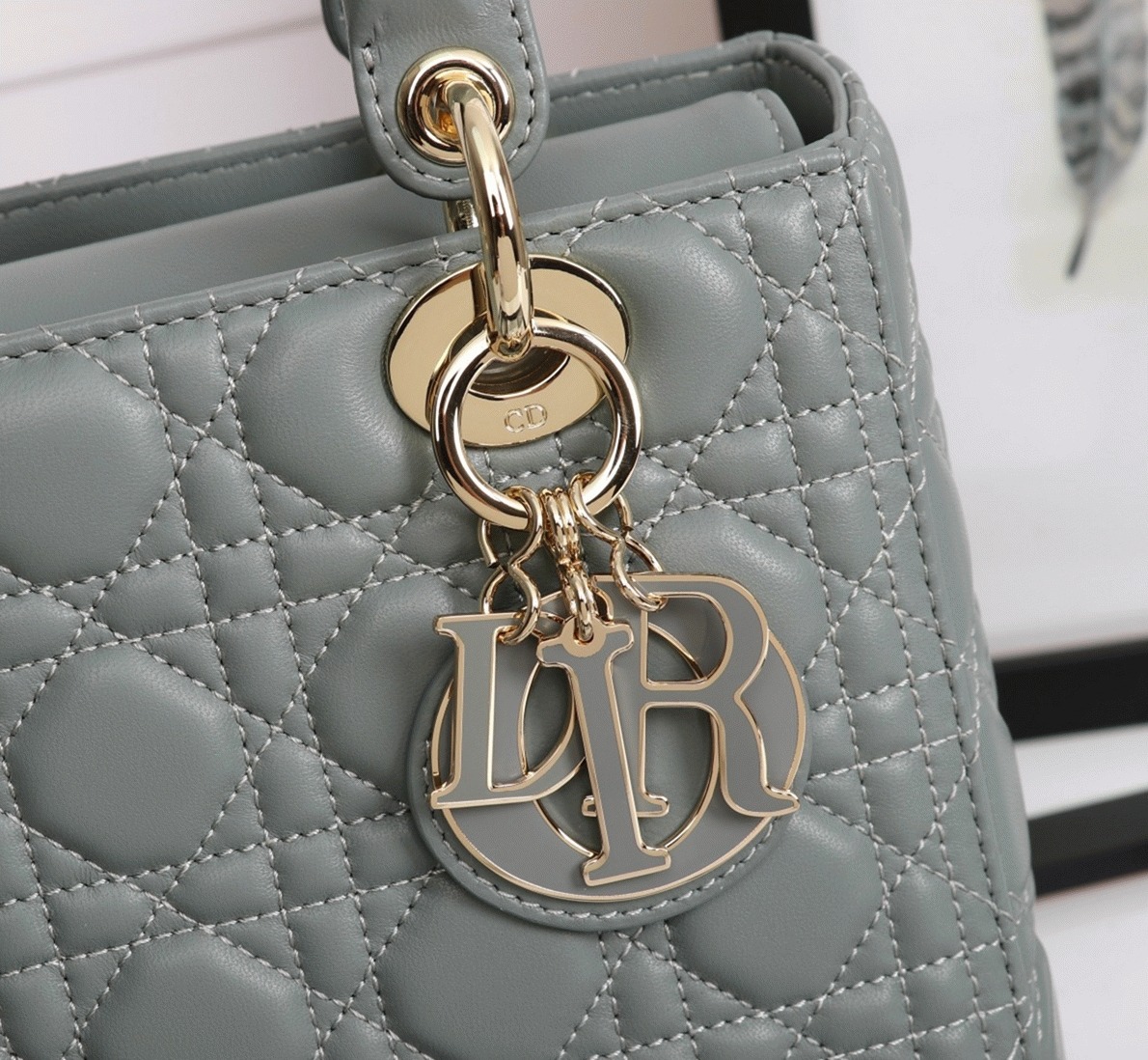 Dior Lady Dior Medium Bag Replica in Grey angle 5