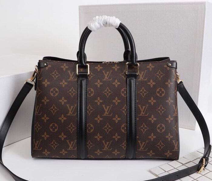 Louis Vuitton Monogram Canvas Soufflot MM Bag In Black angle 3