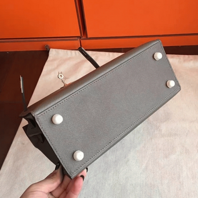Etoupe Epsom Replica Hermes Kelly 25cm Sellier Refined Bag angle 5