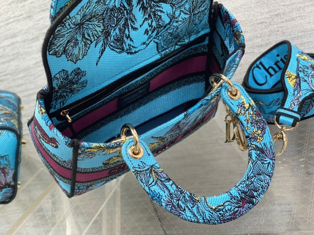 Dior Lady D-Lite Medium Bag Fake in Multicolor Toile de Jouy Voyage Embroidery angle 4