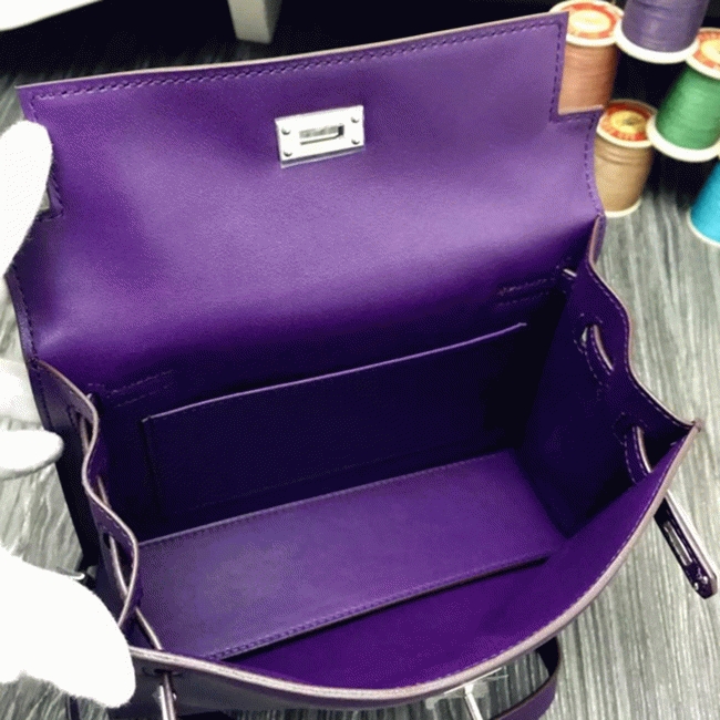 Purple Swift Leather Knockoff Hermes Kelly Danse Stylish Bag angle 4