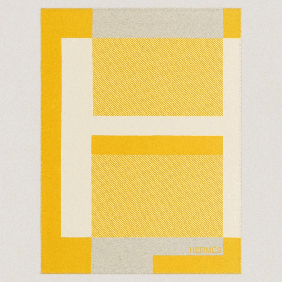 Replica Hermes H Riviera blanket in yellow wool and cashmere angle 5