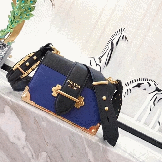 Blue/Black Prada Cahier Shoulder Bag Fake angle 5