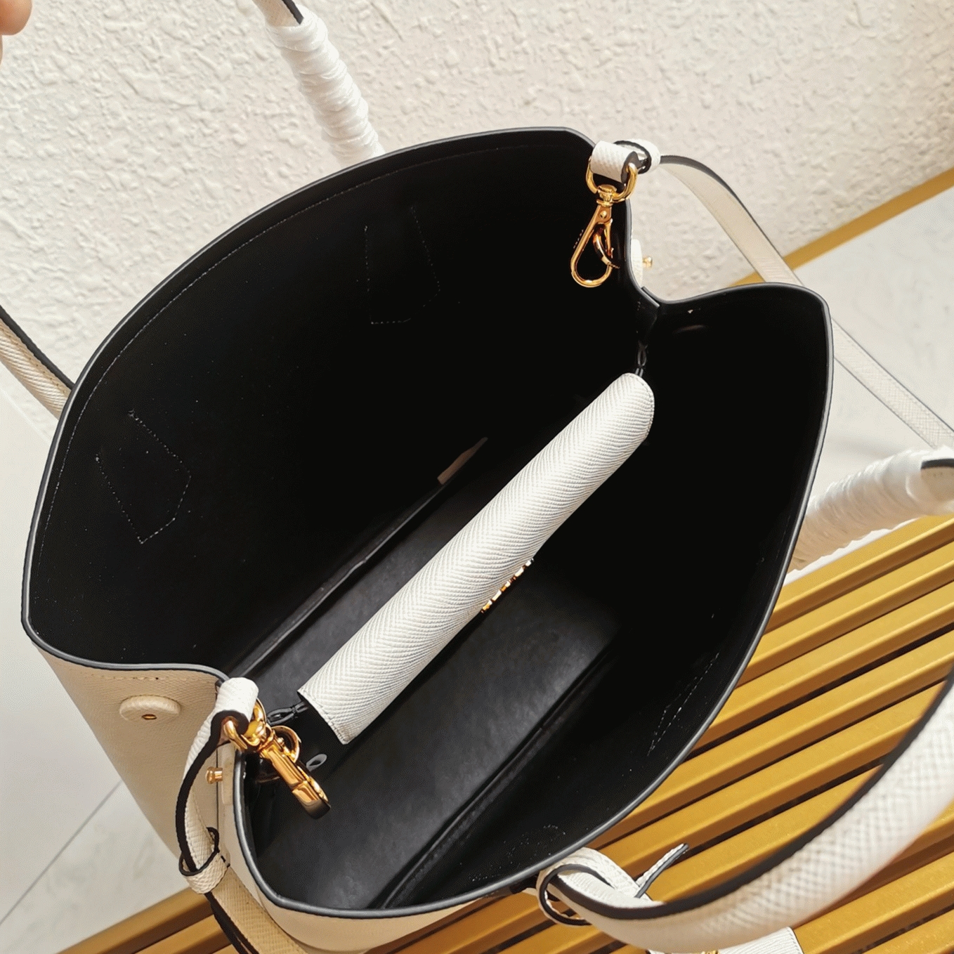 White Prada Double Medium Tote Bag Knockoff angle 3