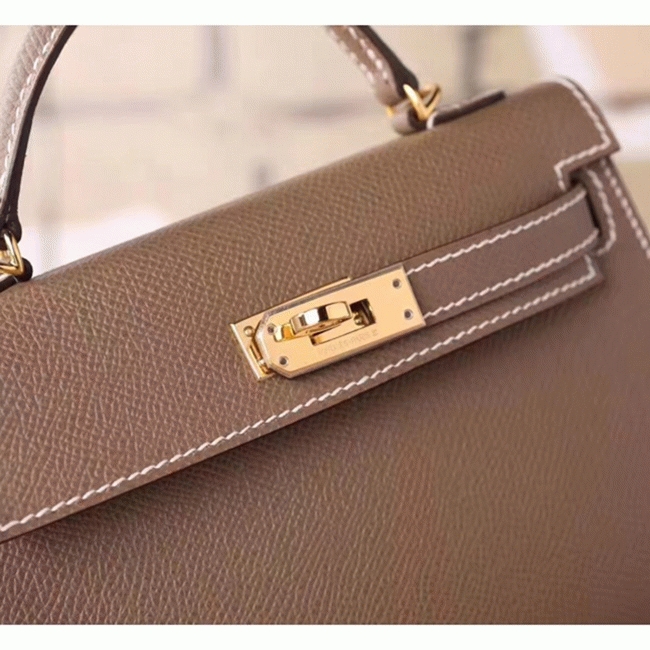 Etoupe Epsom Replica Hermes Kelly 20cm Elegant Tote angle 2