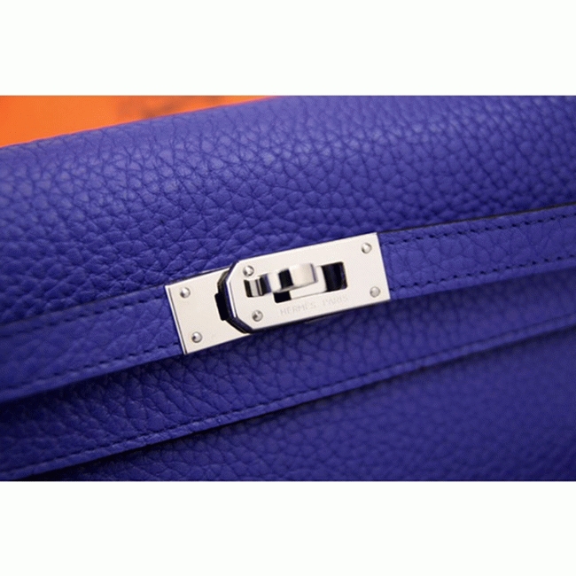 Electric blue 1:1 replica Hermes Kelly Longue wallet angle 4