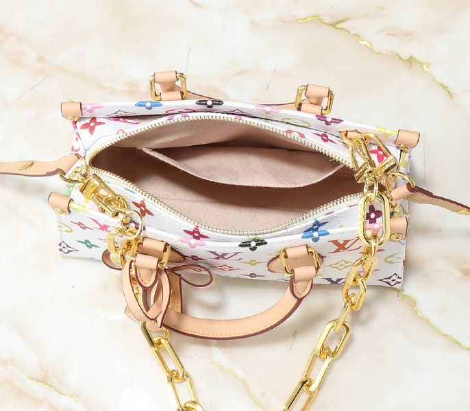 LV X TM Multicolored Onthego East West Chain In White angle 5