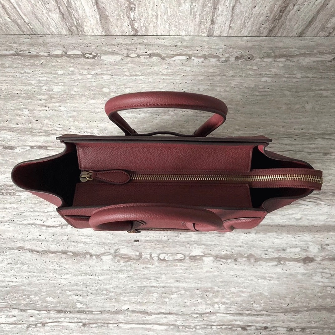 Celine Micro Luggage Tote Bag Knockoff in Dark Red angle 2