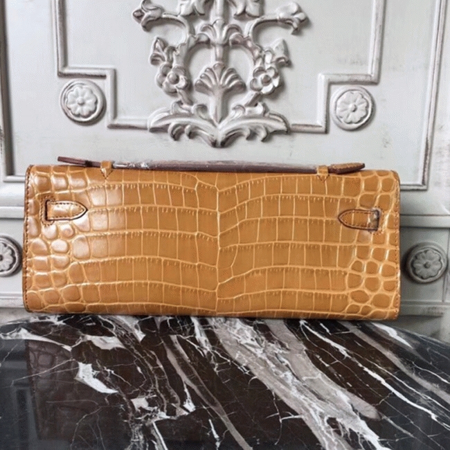 Camarel Crocodile Fake Hermes Kelly Cut Clutch Rich Color Handbag angle 4