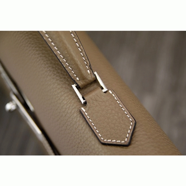 Grey Calf Leather Fake Hermes Kelly Depeche 38cm Briefcase Elegant Bag angle 3