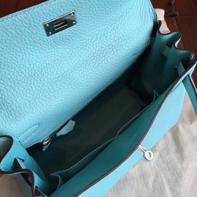 Blue Atoll Clemence Replica Hermes Kelly 25cm Retourne Handbag angle 3