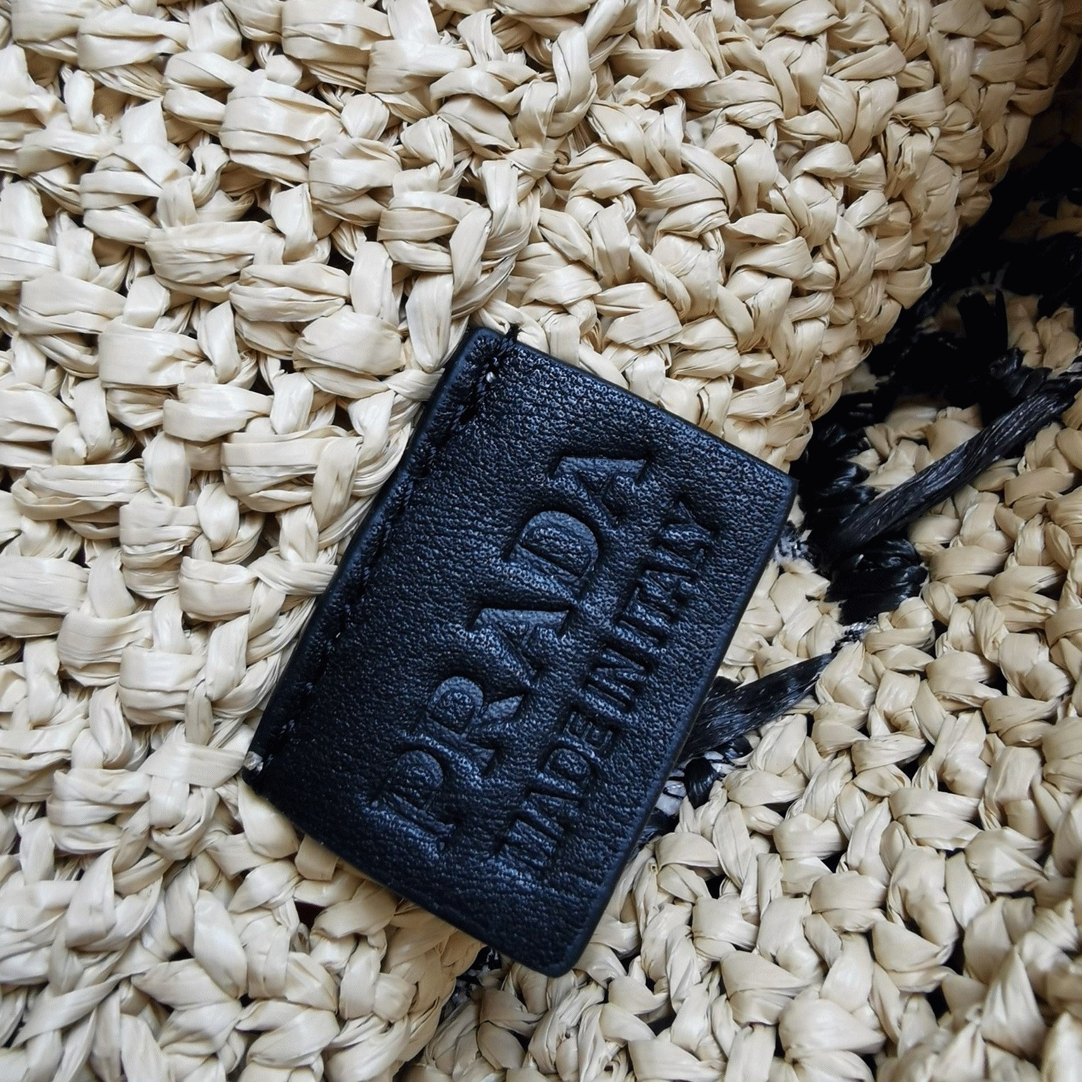 Prada Small Crochet Tote Bag Knockoff in Beige Raffia-effect Yarn angle 5