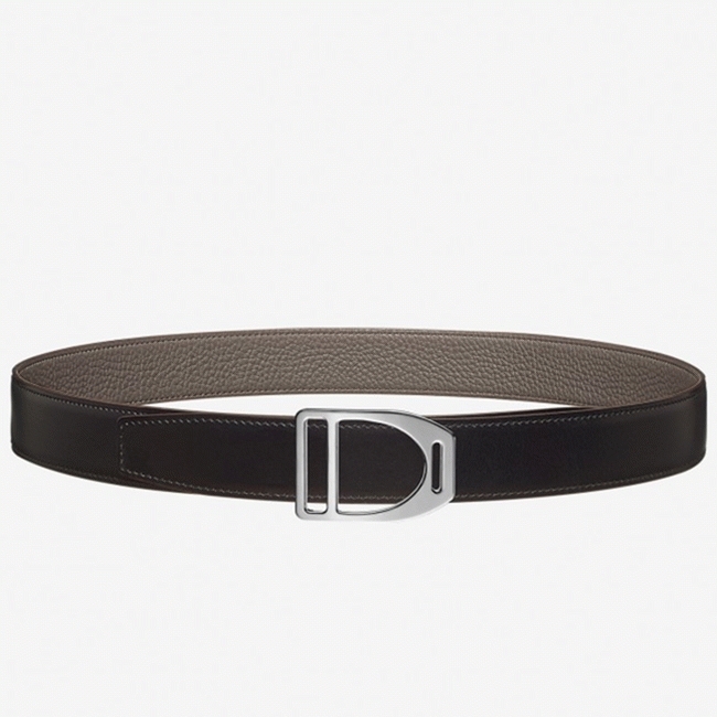 Knockoff Hermes Etrier buckle belt in taupe shade angle 5