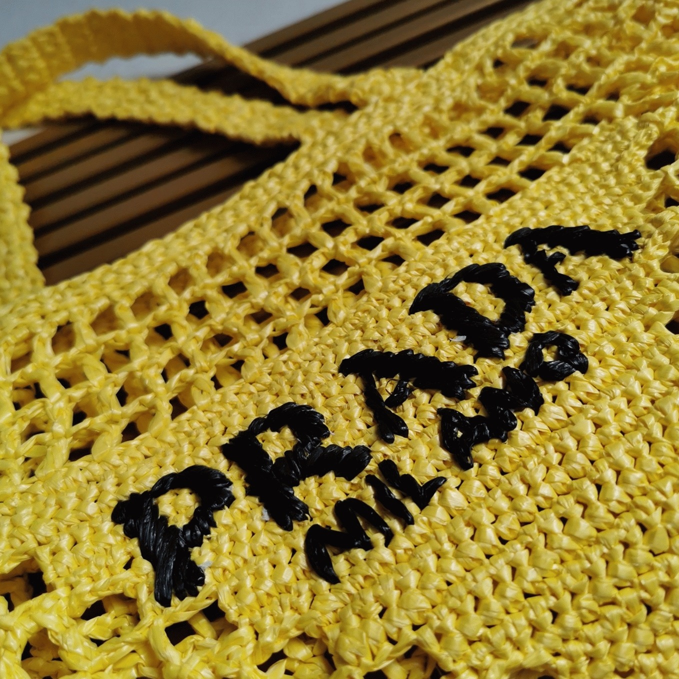 Prada Small Tote Bag Replica in Yellow Woven Raffia angle 2