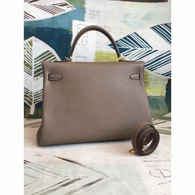 Taupe Clemence Knockoff Hermes Kelly 35cm Soft Leather Tote angle 4