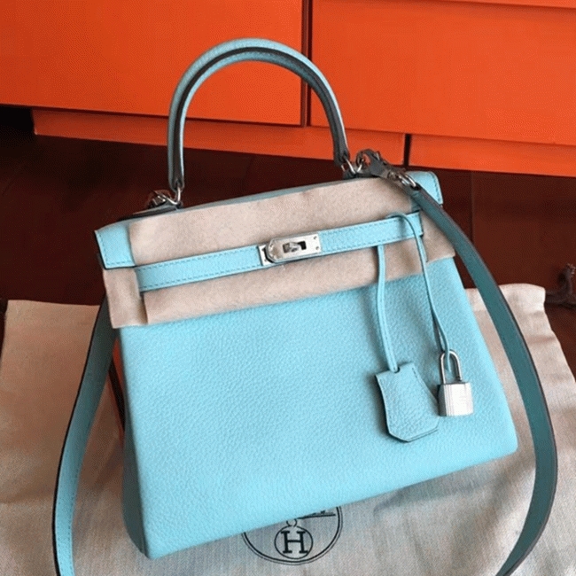 Blue Atoll Clemence Replica Hermes Kelly 25cm Retourne Handbag