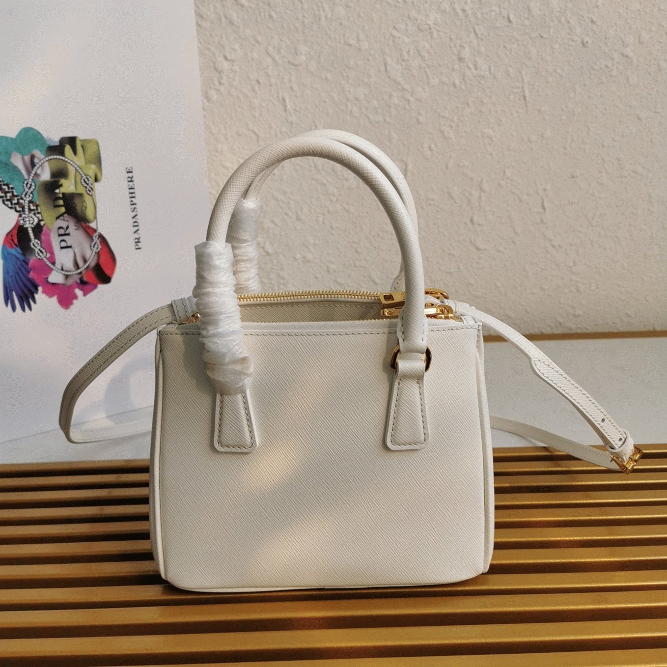 White Prada Mini Galleria Bag Fake angle 3