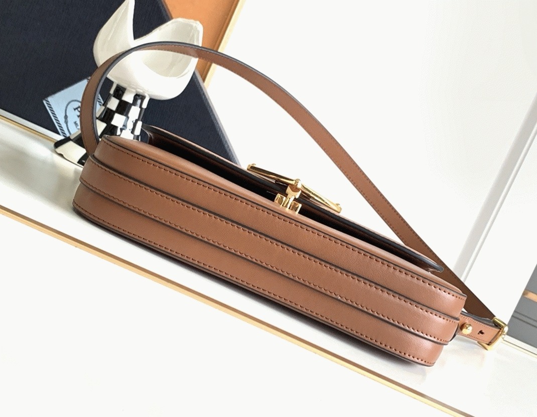Prada Shoulder Bag Knockoff in Cognac Smooth Calfskin angle 5