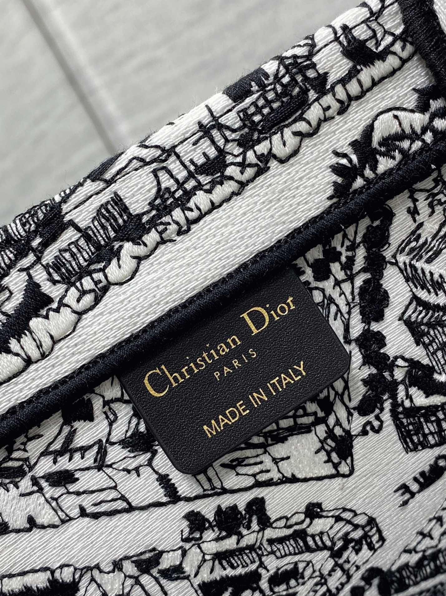 Dior Large Book Tote Bag Knockoff in White Plan de Paris Embroidery angle 3