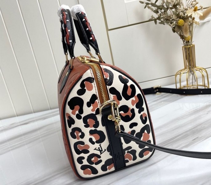 Louis Vuitton Monogram Empreinte Wild At Heart Speedy 25 Bandouliere Handbag In Caramel Brown angle 3